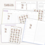Sticker size comparisons against existing different sized planners.