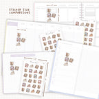 Sticker size comparisons against existing different sized planners.