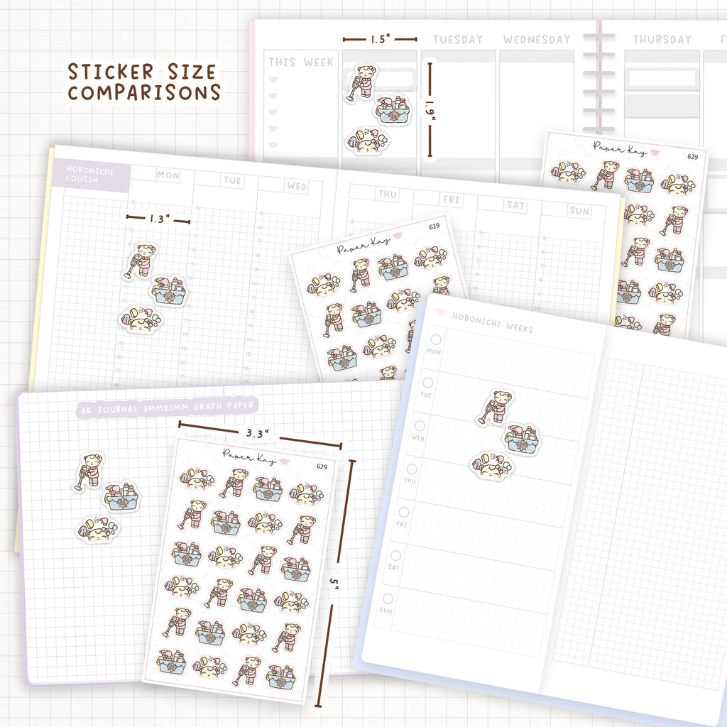 Sticker size comparisons against existing different sized planners.
