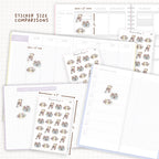 Sticker size comparisons against existing different sized planners.