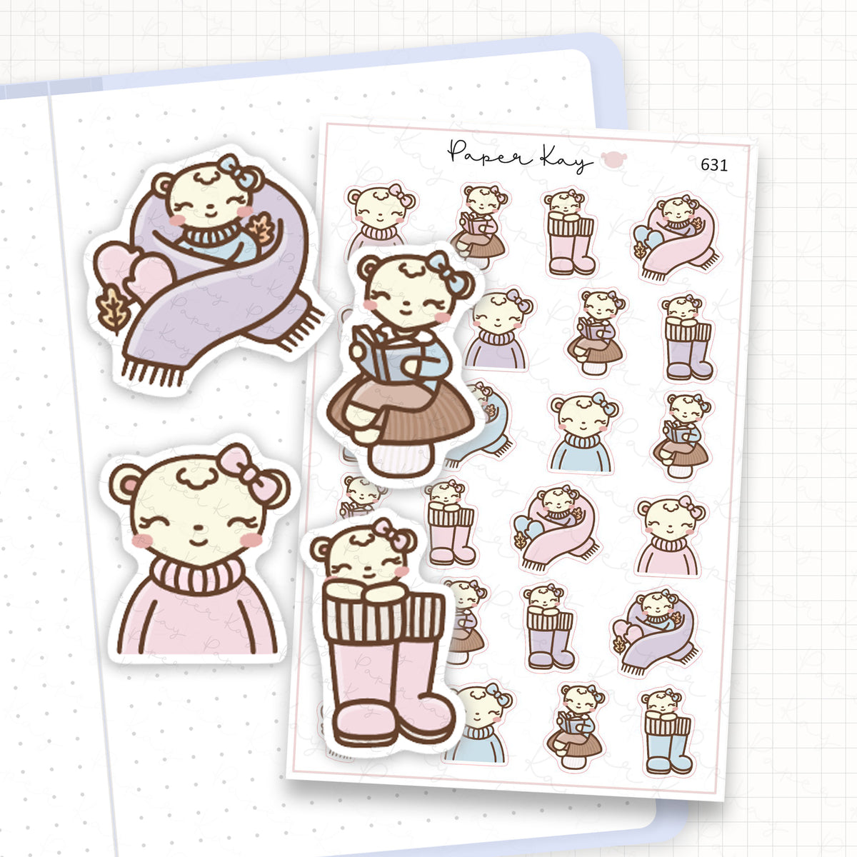 Zoomed in image of the doodles from a character planner sticker sheet.