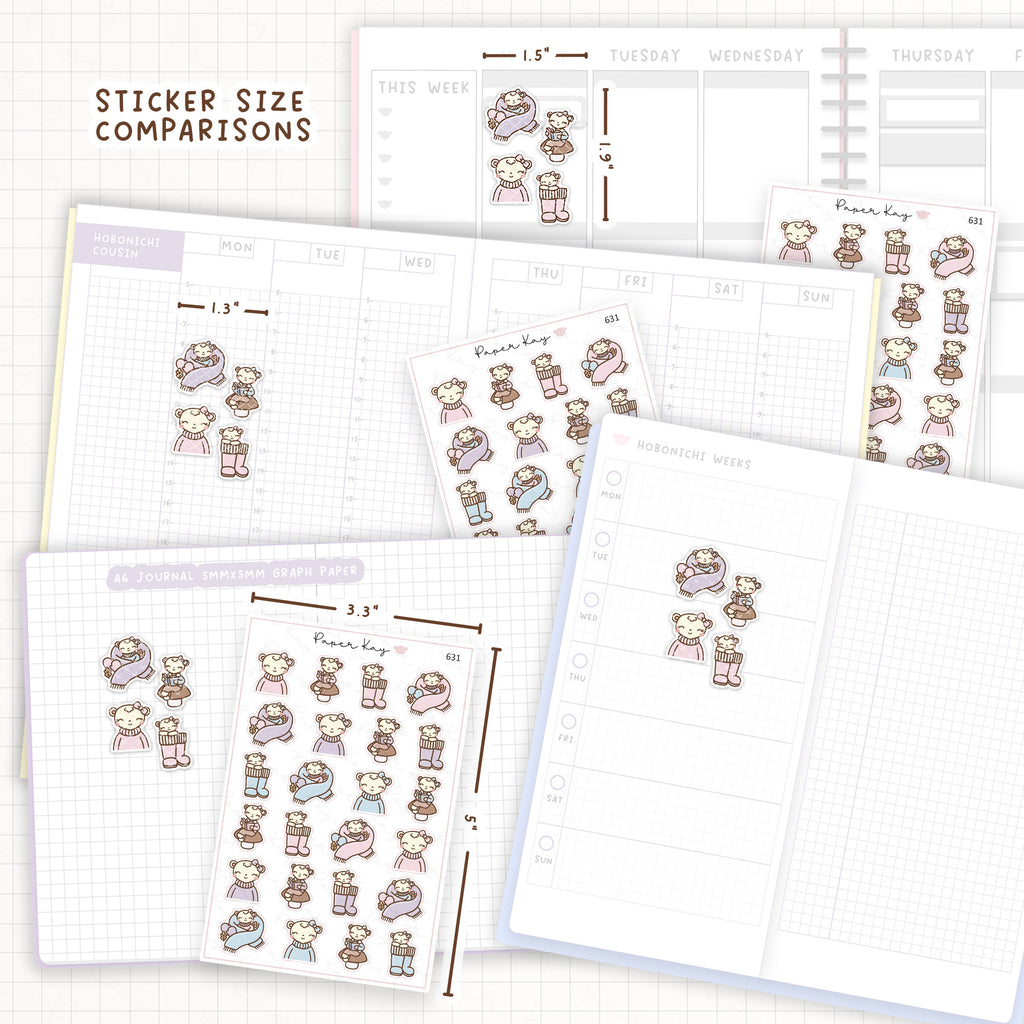 Sticker size comparisons against existing different sized planners.