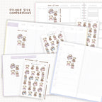 Sticker size comparisons against existing different sized planners.