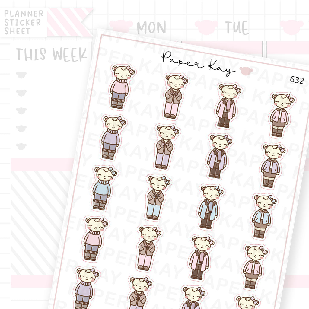 Dot the Bear Autumn Outfits Planner Sticker Sheet