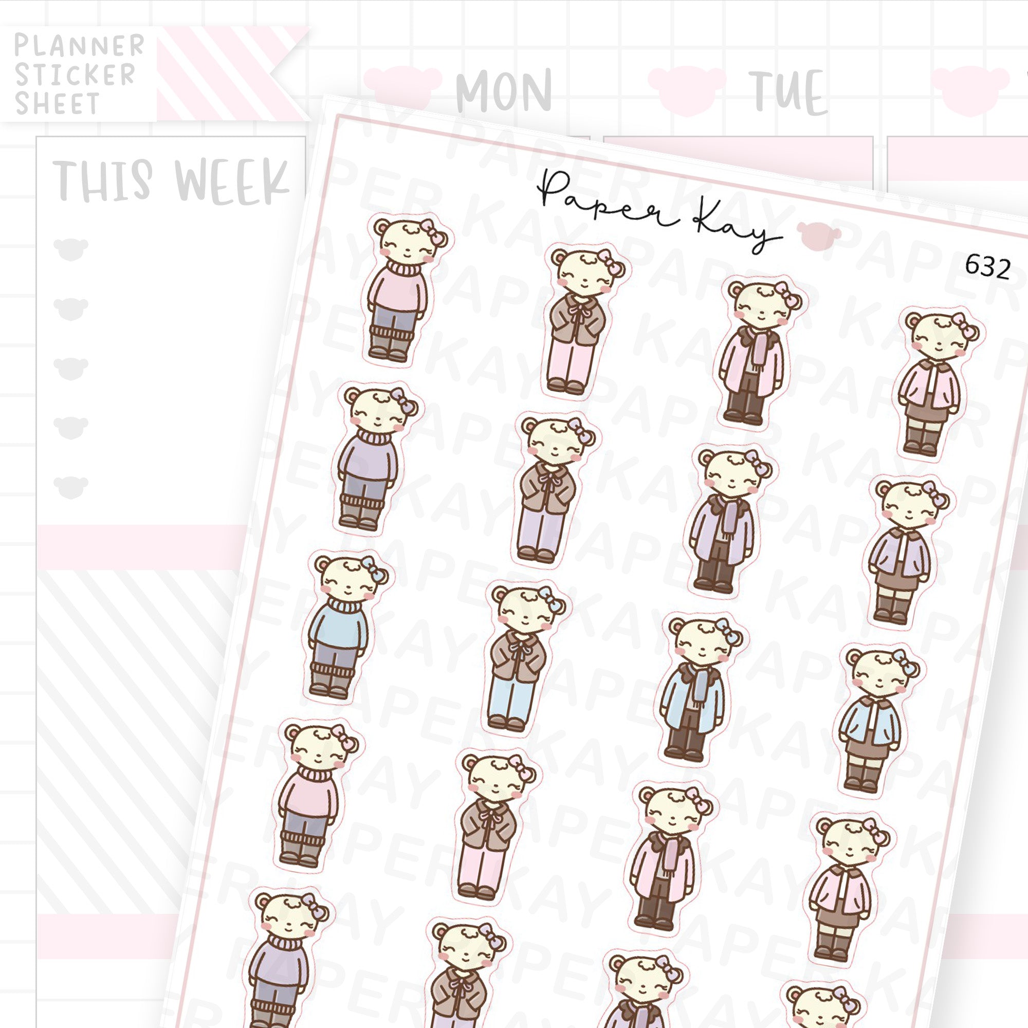 Dot the Bear Autumn Outfits Planner Sticker Sheet