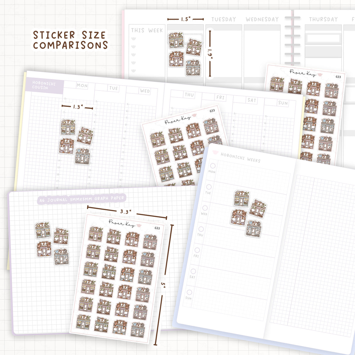 Sticker size comparisons against existing different sized planners.