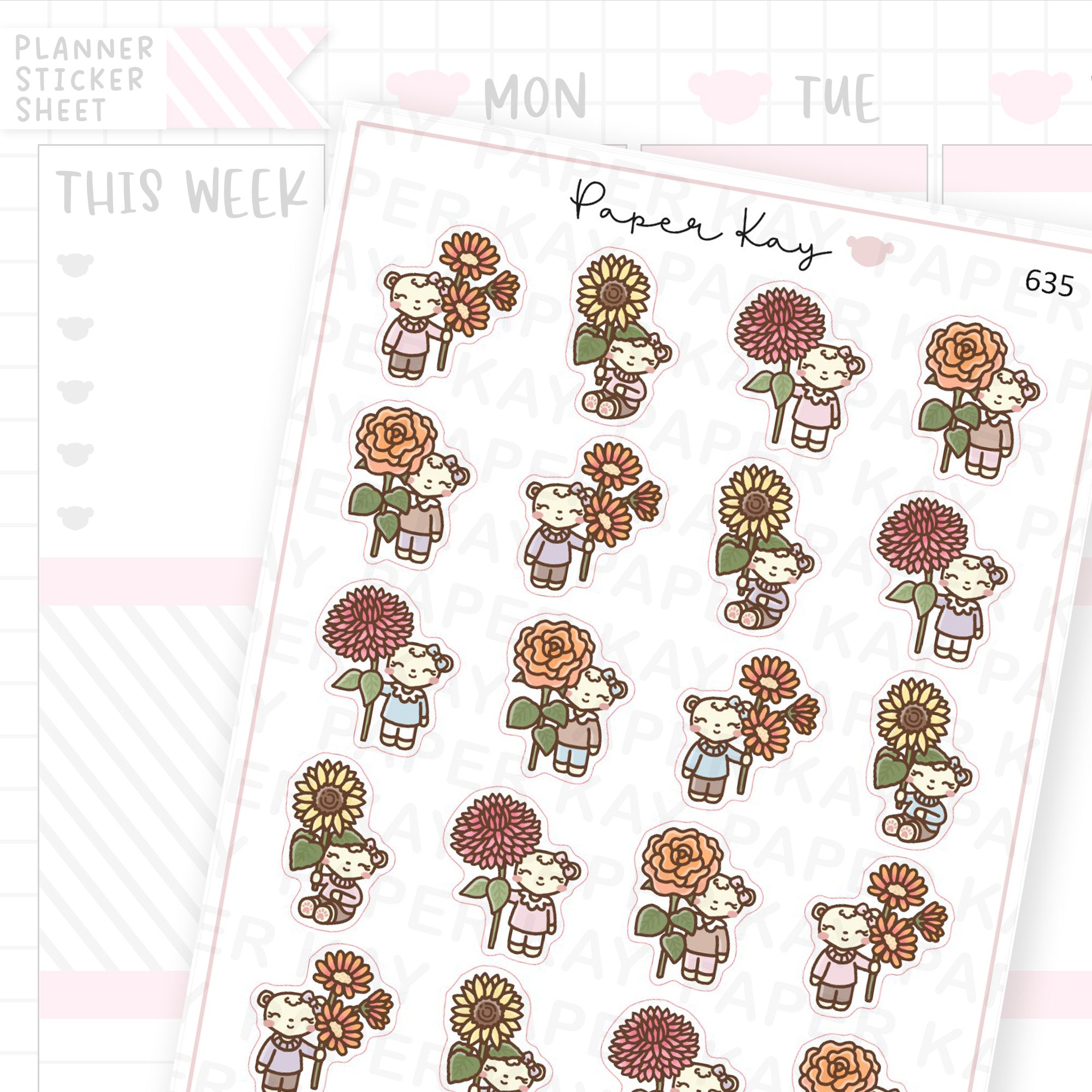 Dot the Bear with Autumnal Flowers Planner Sticker Sheet