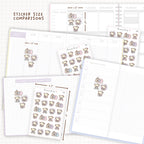 Sticker size comparisons against existing different sized planners.
