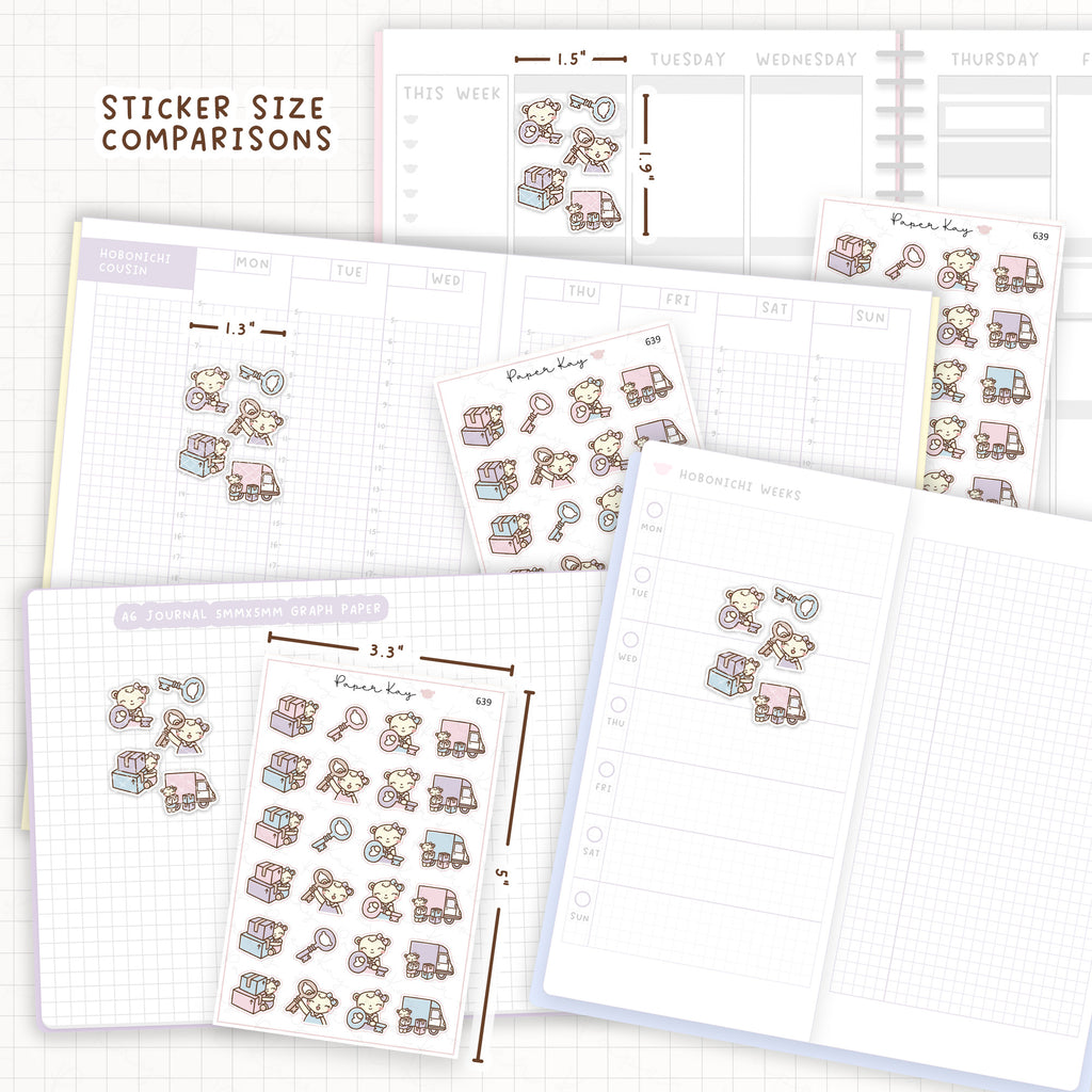Sticker size comparisons against existing different sized planners.