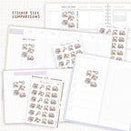 Sticker size comparisons against existing different sized planners.