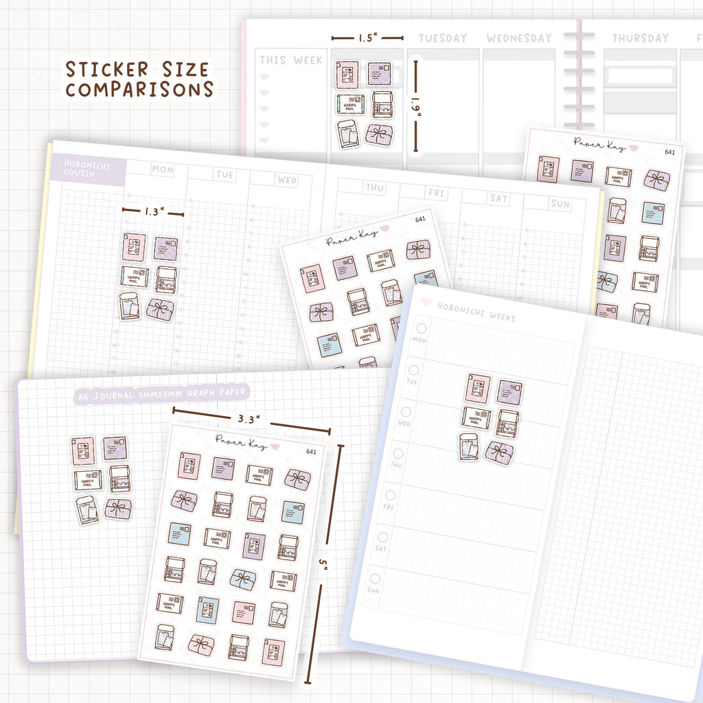 Sticker size comparisons against existing different sized planners.