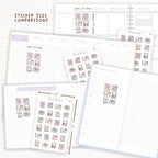 Sticker size comparisons against existing different sized planners.