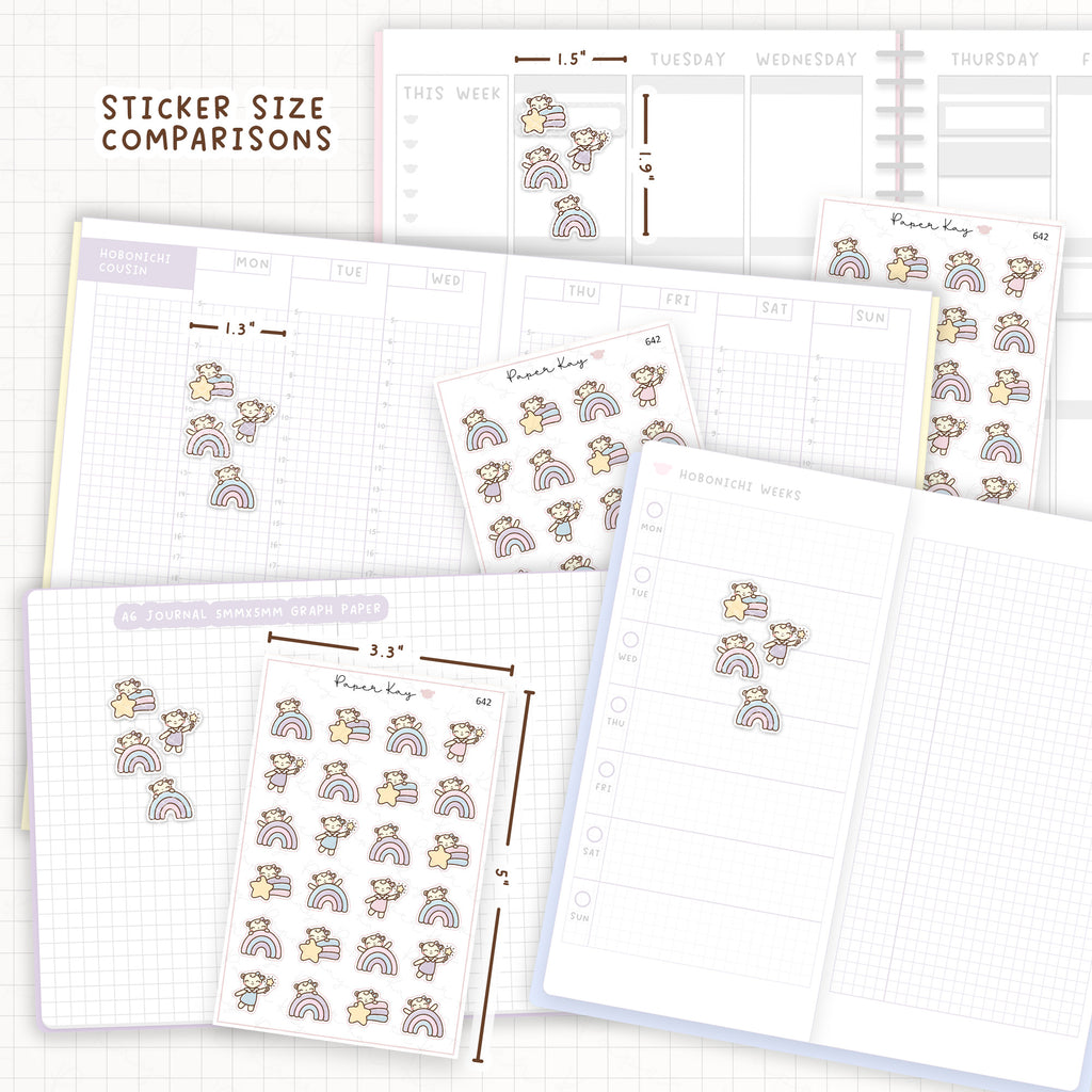 Sticker size comparisons against existing different sized planners.