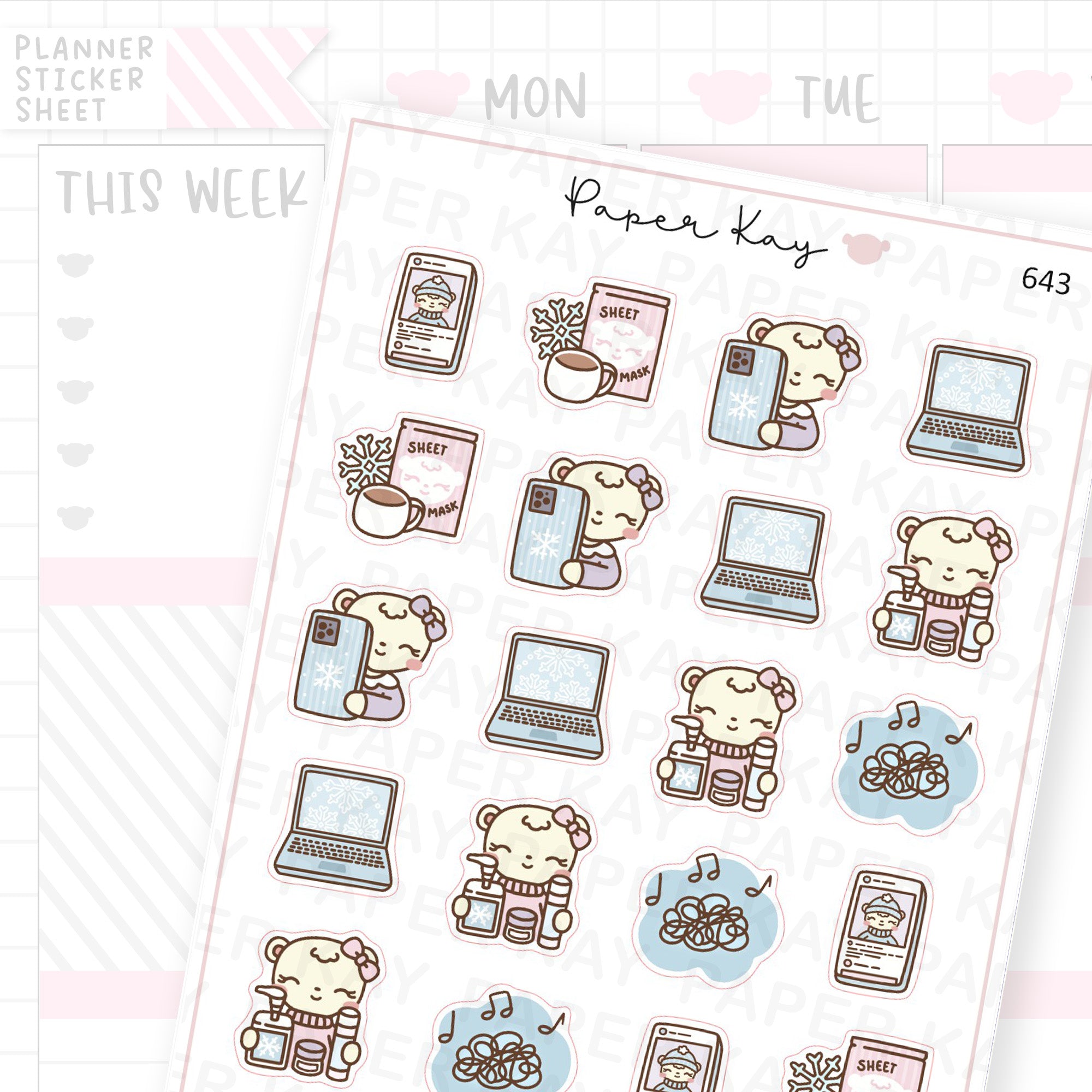Winter Skincare and Mental Self-care Planner Sticker Sheet