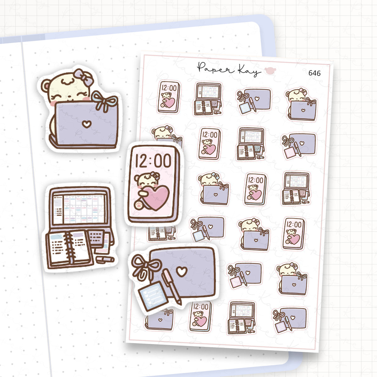 Zoomed in image of the doodles from a character planner sticker sheet.