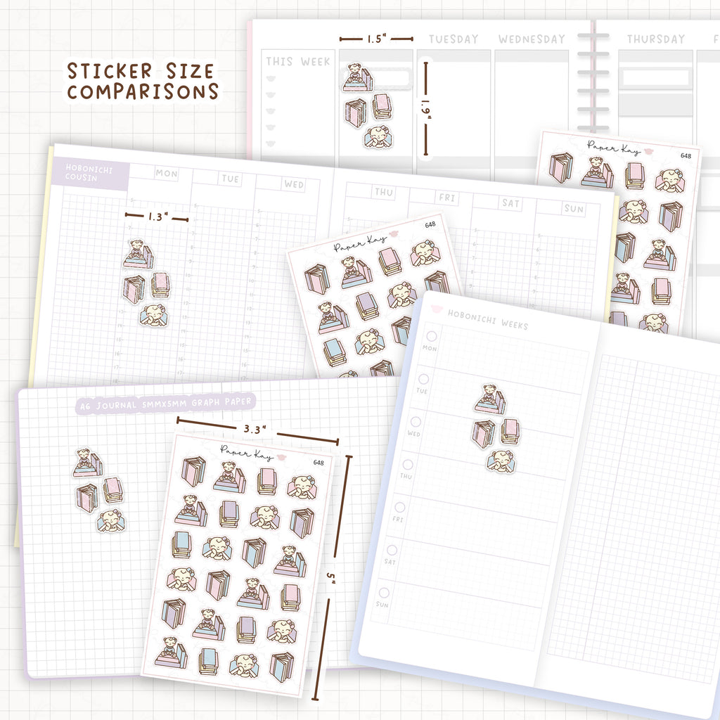 Sticker size comparisons against existing different sized planners.