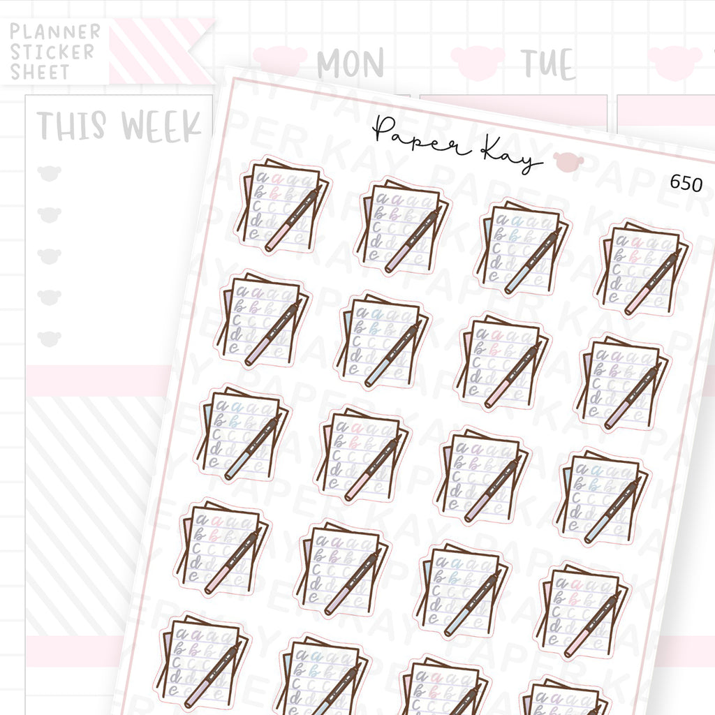 Script Handwriting Practice Planner Sticker Sheet
