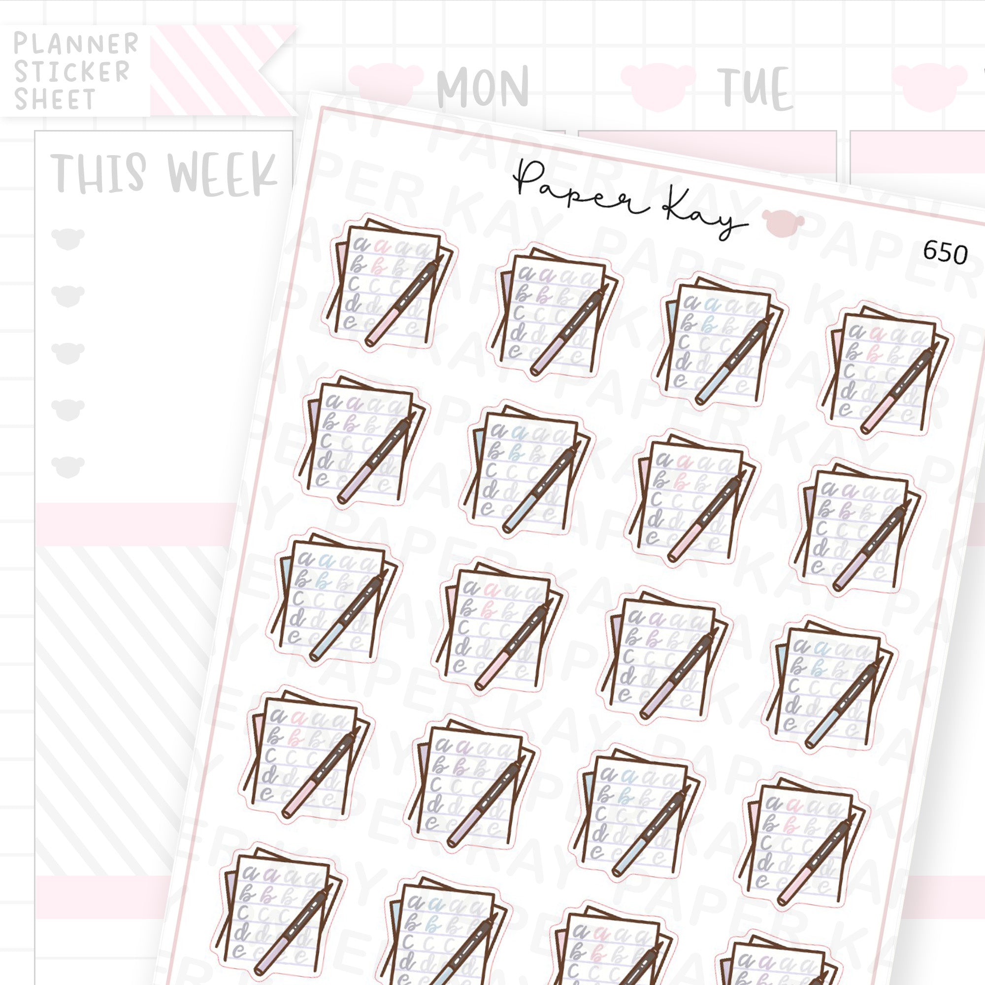 Script Handwriting Practice Planner Sticker Sheet