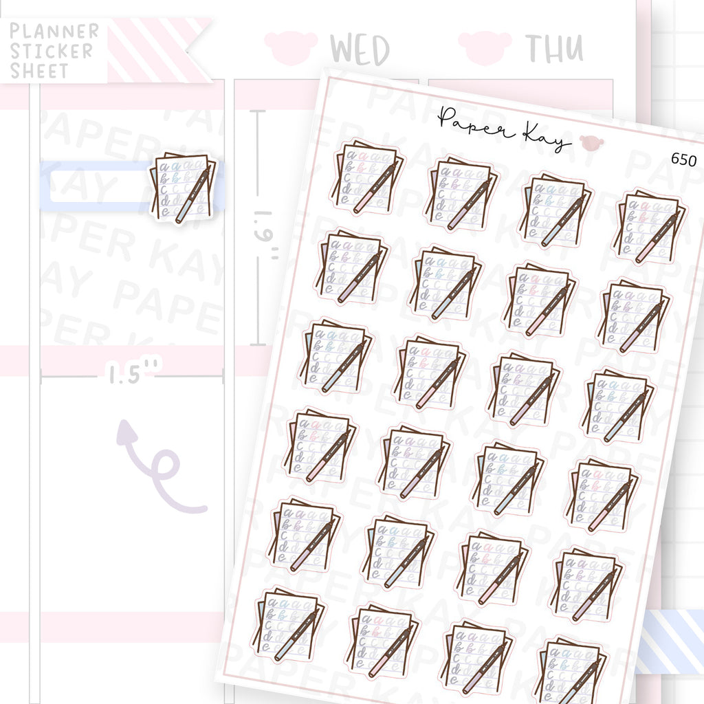 Script Handwriting Practice Planner Sticker Sheet