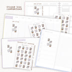Sticker size comparisons against existing different sized planners.