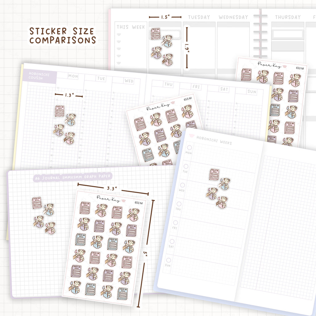 Sticker size comparisons against existing different sized planners.