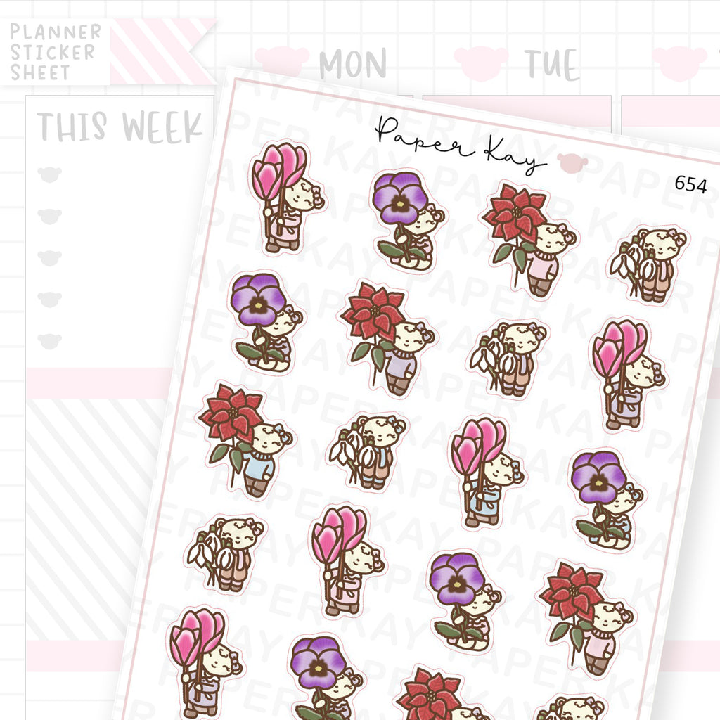Dot the Bear with Winter Flowers Planner Sticker Sheet