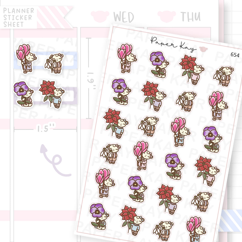 Dot the Bear with Winter Flowers Planner Sticker Sheet