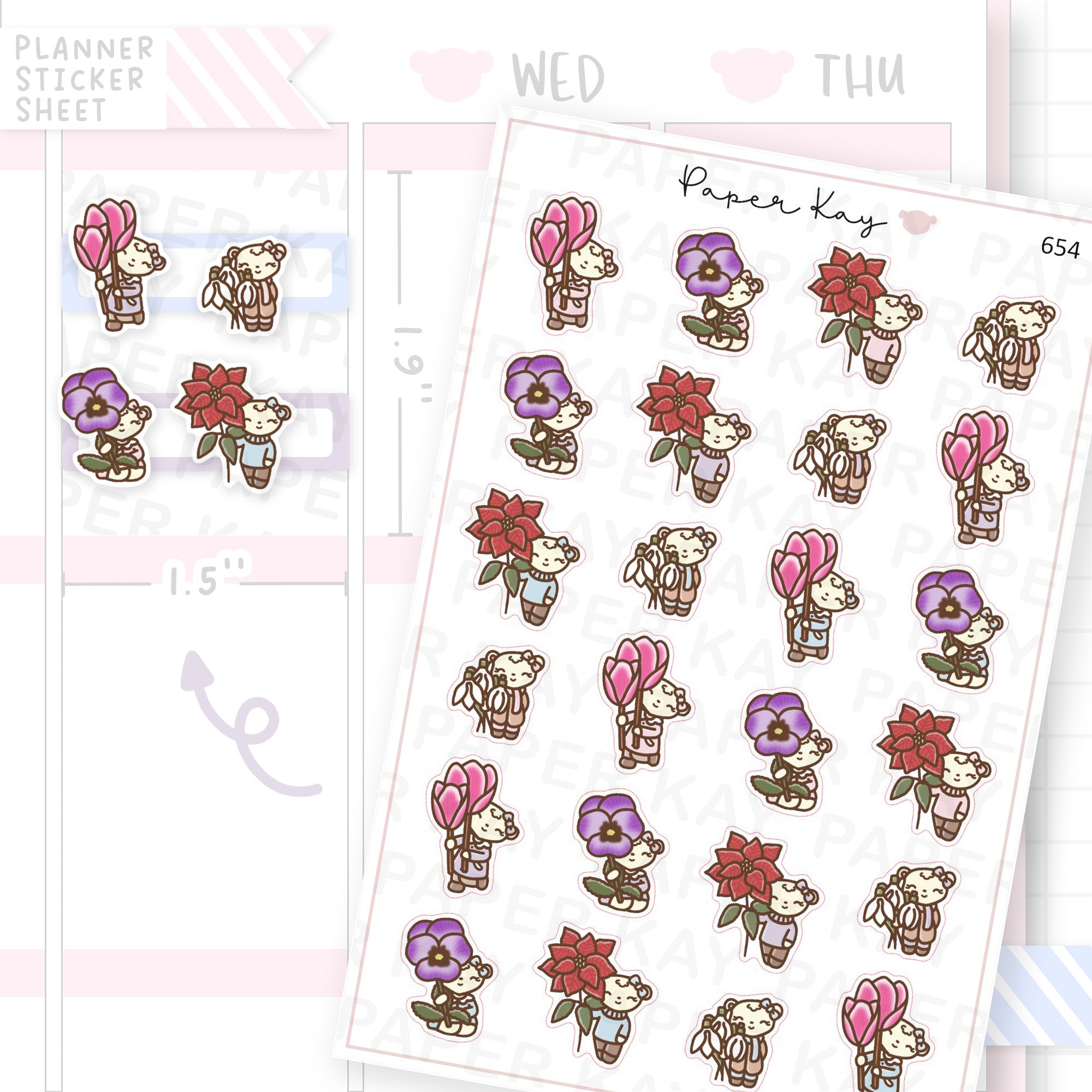 Dot the Bear with Winter Flowers Planner Sticker Sheet