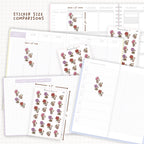 Sticker size comparisons against existing different sized planners.