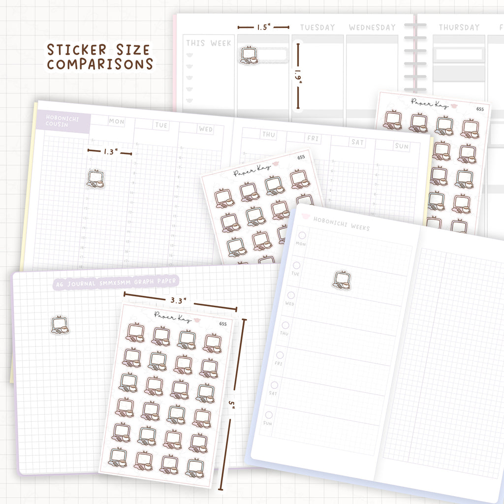 Sticker size comparisons against existing different sized planners.