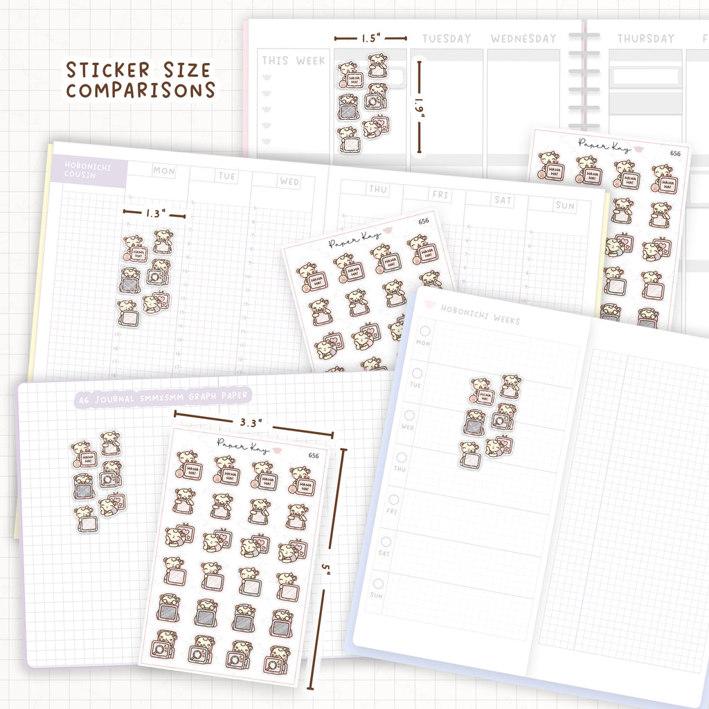 Sticker size comparisons against existing different sized planners.