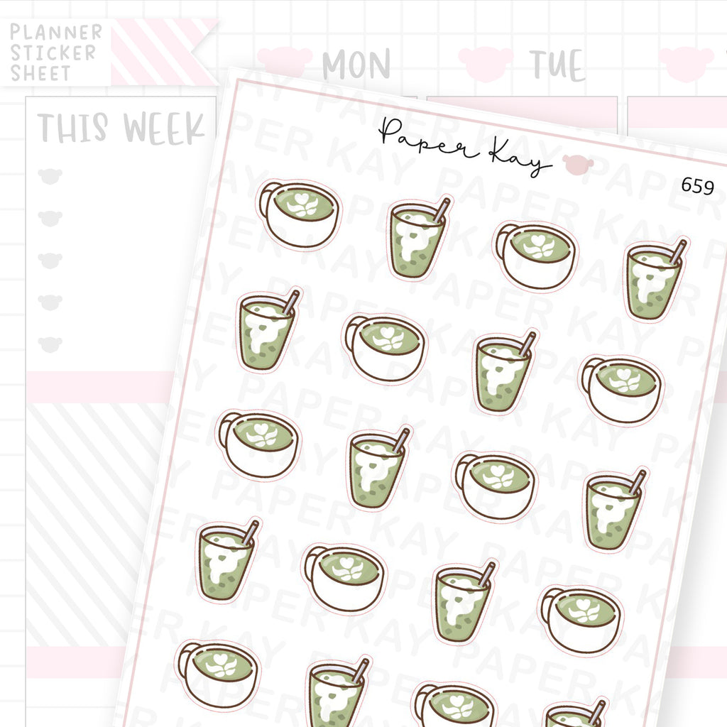 Matcha Drinks Planner Sticker Sheet
