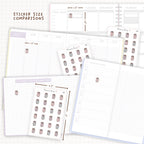 Sticker size comparisons against existing different sized planners.