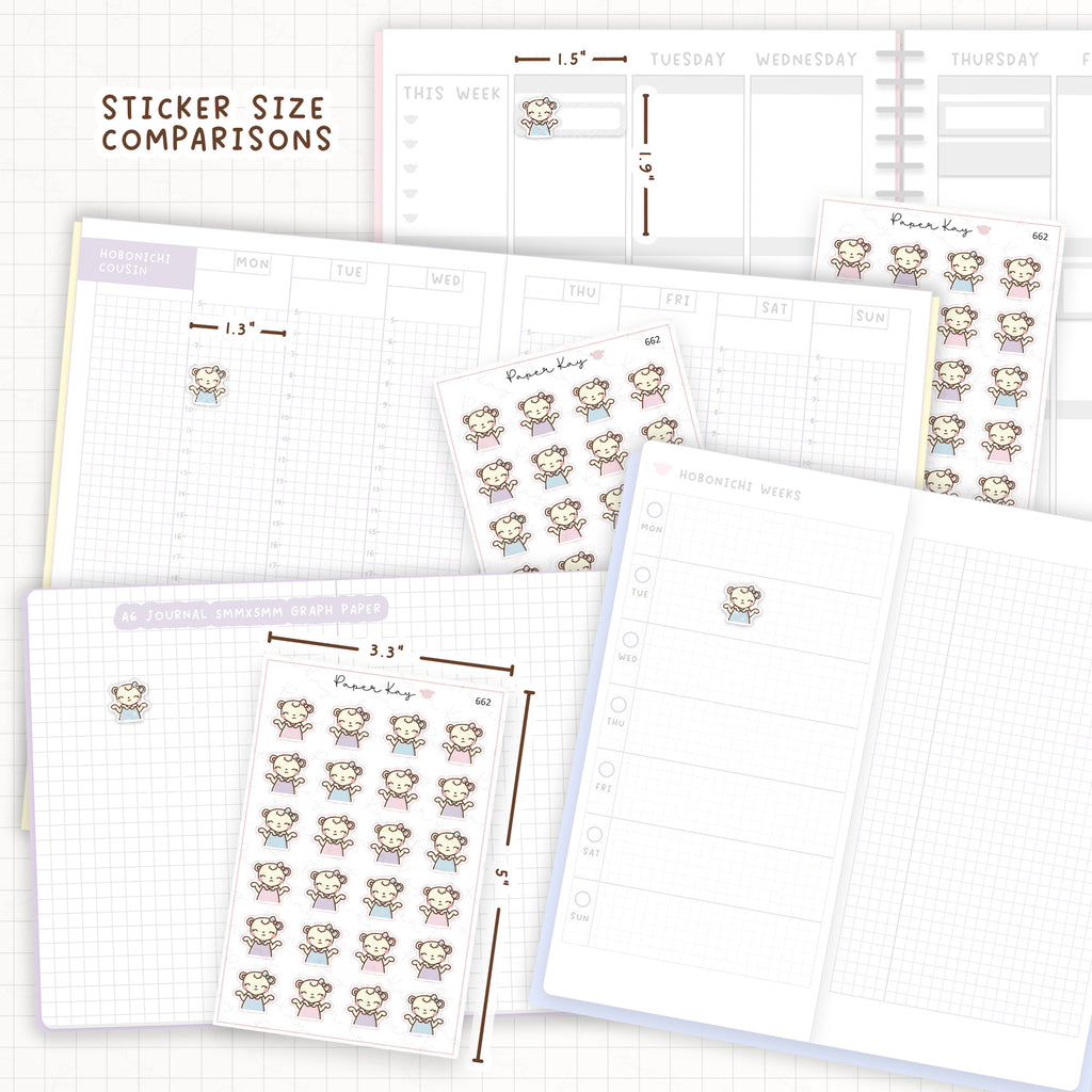 Sticker size comparisons against existing different sized planners.