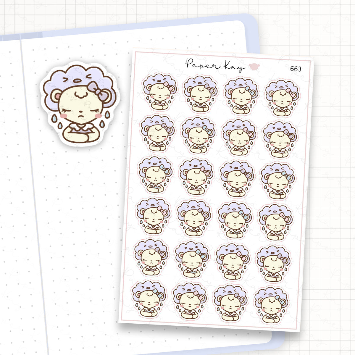 Zoomed in image of the doodles from a character planner sticker sheet.