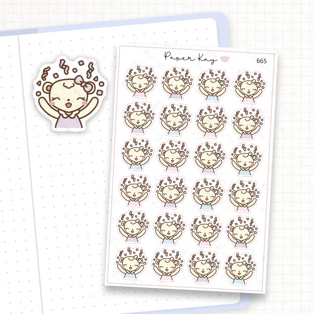 Zoomed in image of the doodles from a character planner sticker sheet.