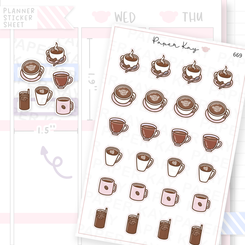 Coffee Drinks Planner Sticker Sheet
