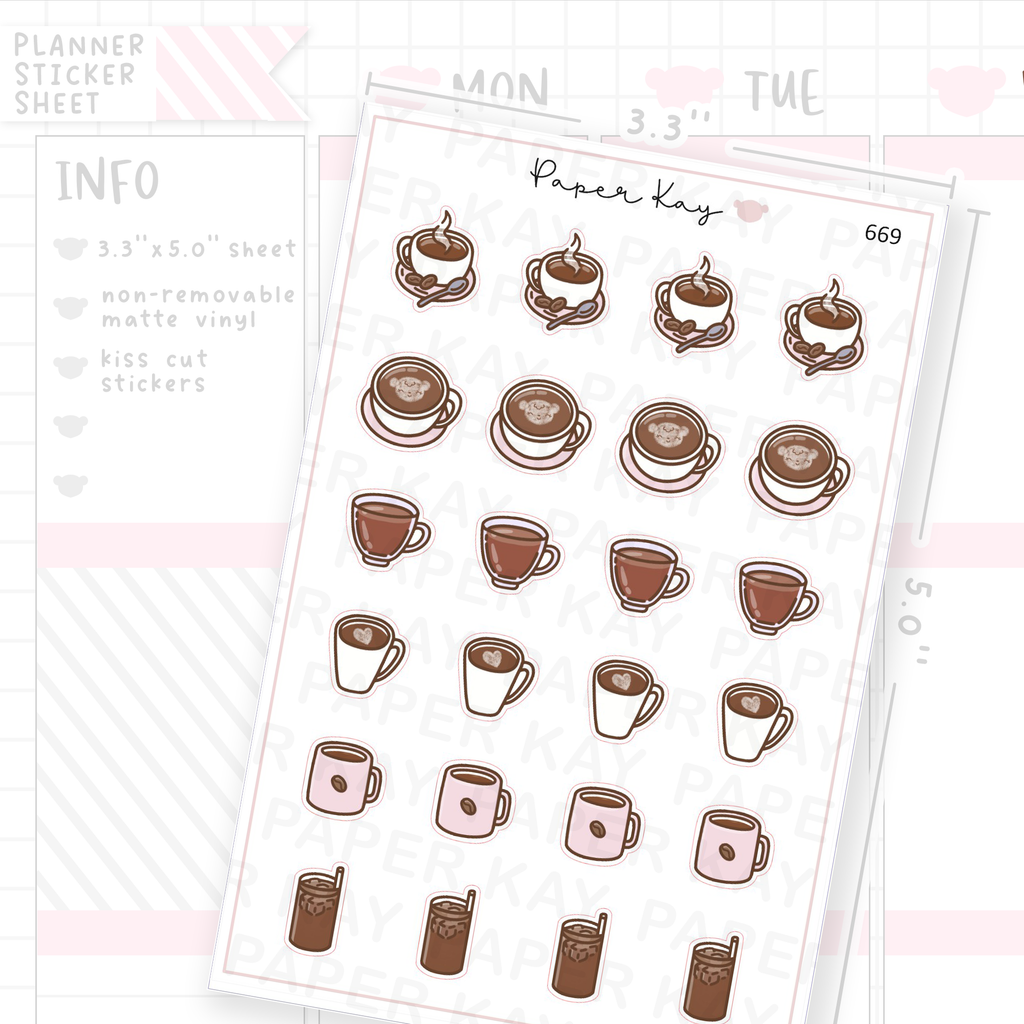 Coffee Drinks Planner Sticker Sheet