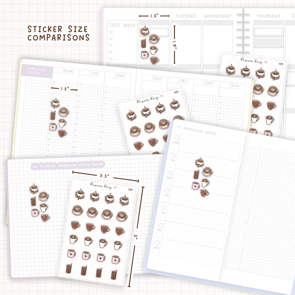 Sticker size comparisons against existing different sized planners.