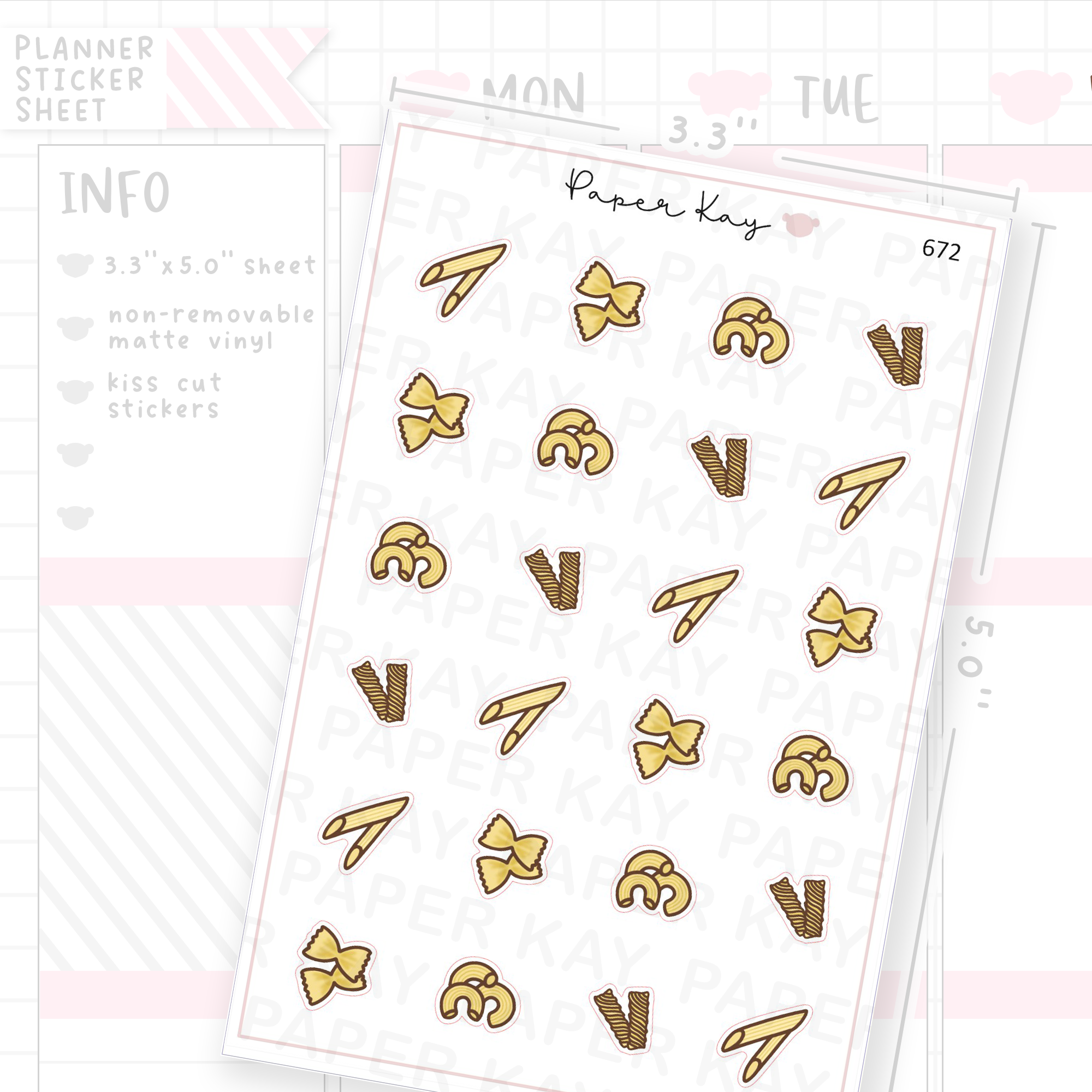 Pasta Shapes Planner Sticker Sheet