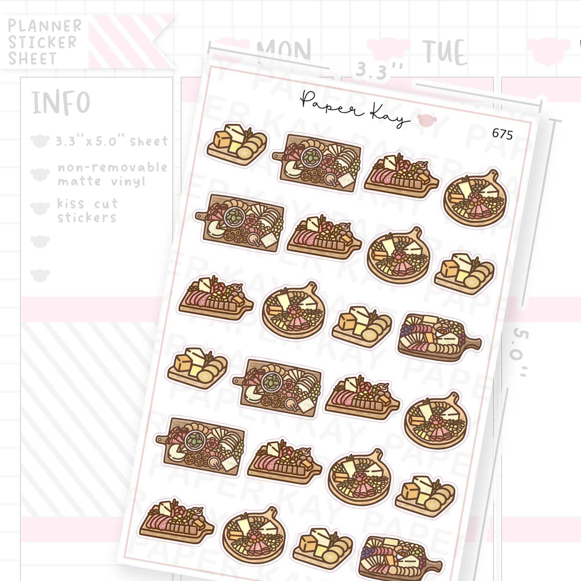Charcuterie Cheese Board Planner Sticker Sheet