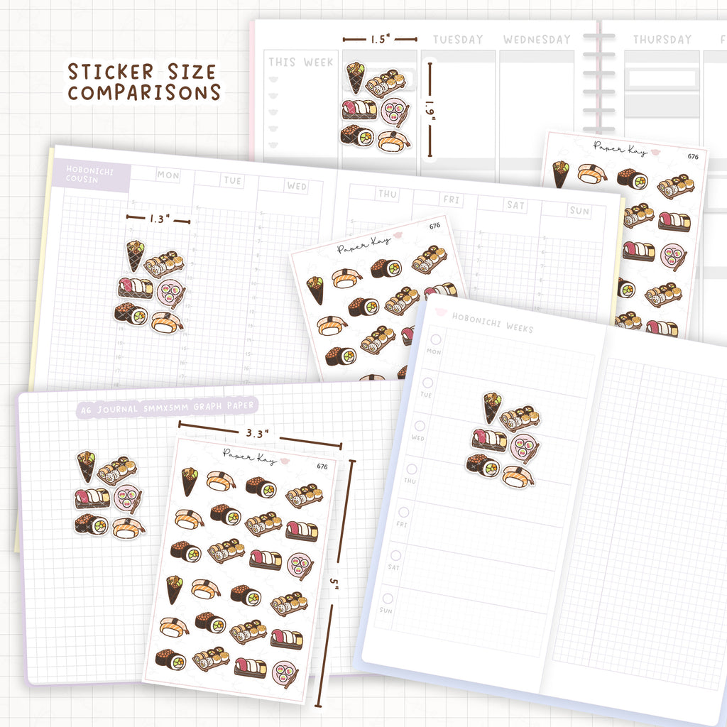 Sticker size comparisons against existing different sized planners.