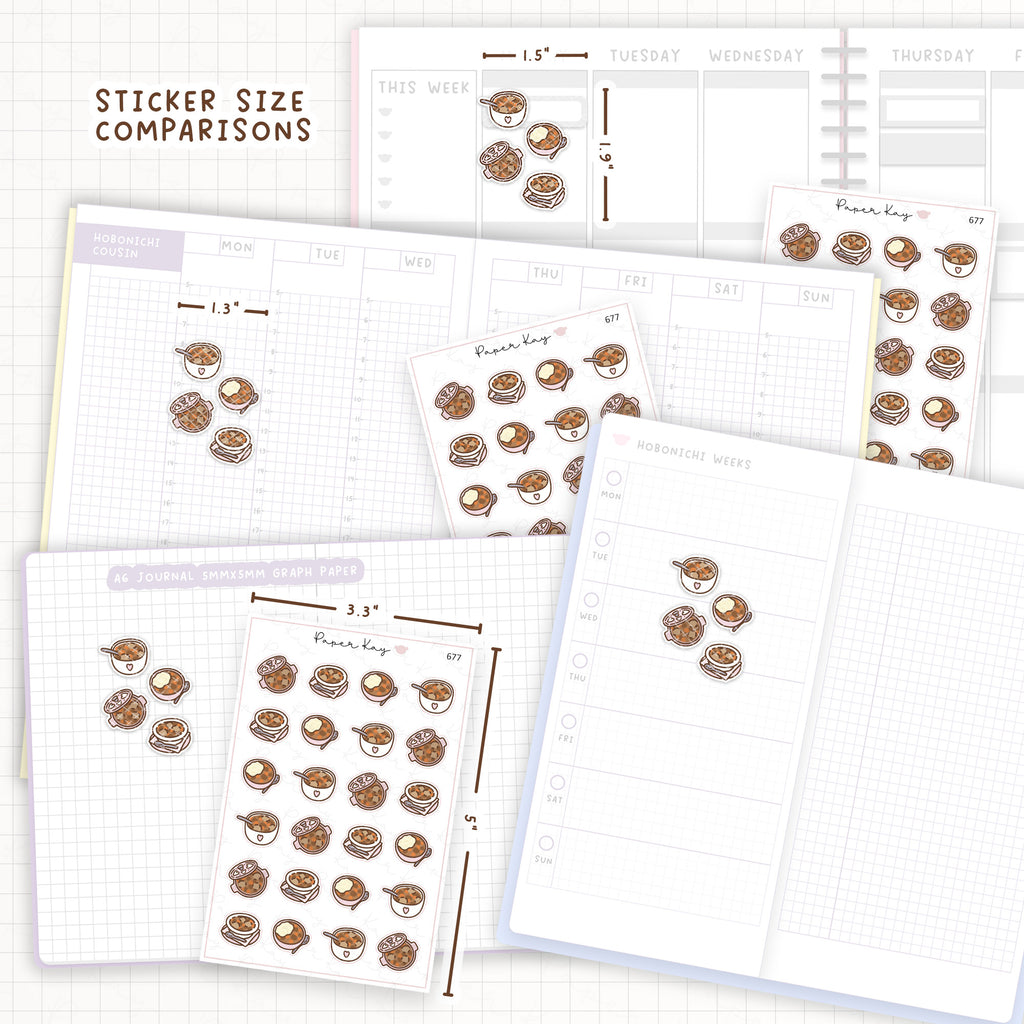 Sticker size comparisons against existing different sized planners.
