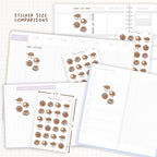 Sticker size comparisons against existing different sized planners.