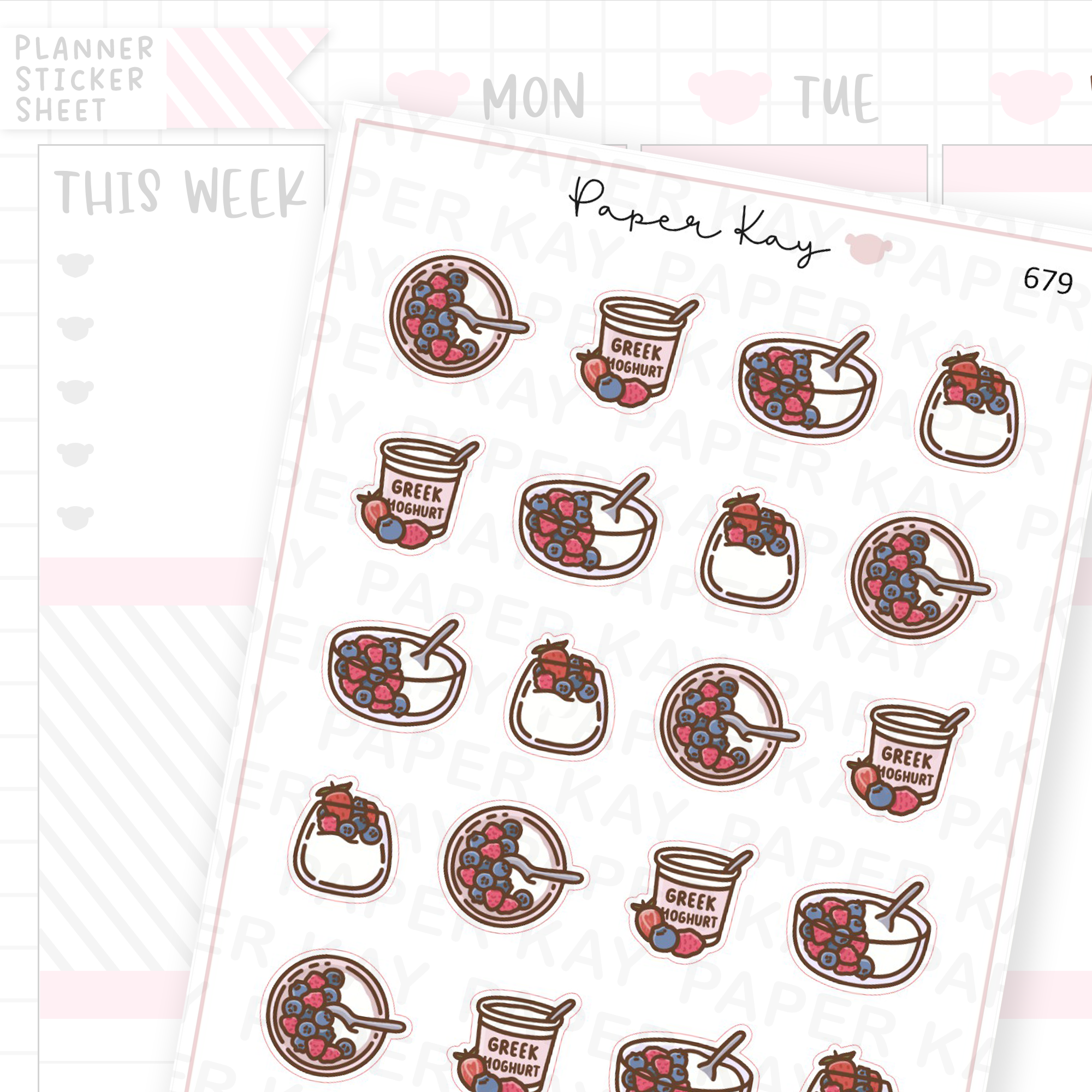 Berries and Yoghurt Planner Sticker Sheet