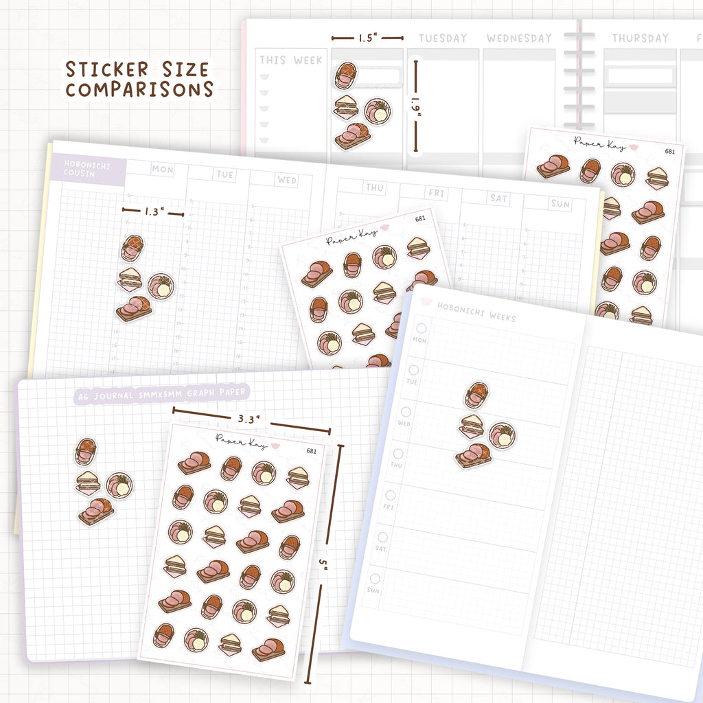 Sticker size comparisons against existing different sized planners.