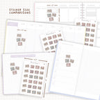 Sticker size comparisons against existing different sized planners.