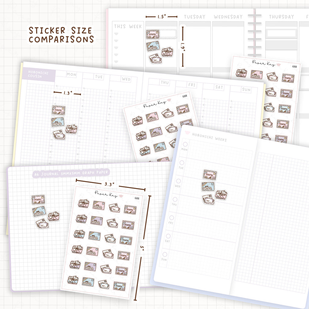 Sticker size comparisons against existing different sized planners.