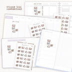 Sticker size comparisons against existing different sized planners.