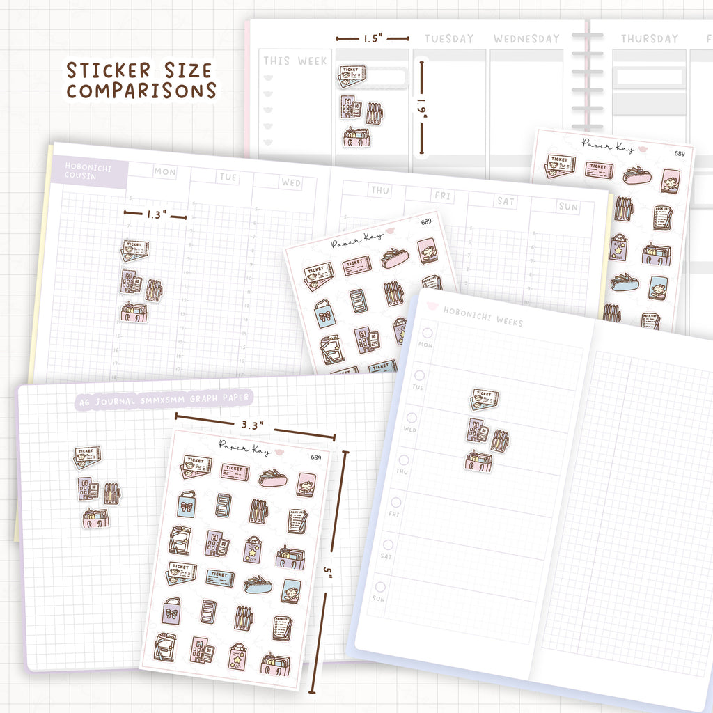 Sticker size comparisons against existing different sized planners.
